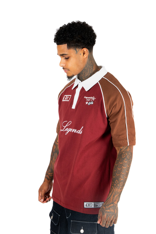Liquor & Poker Burgundy Oversized Graphic Printed Polo T-Shirt