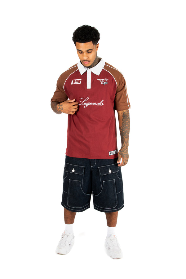 Liquor & Poker Burgundy Oversized Graphic Printed Polo T-Shirt