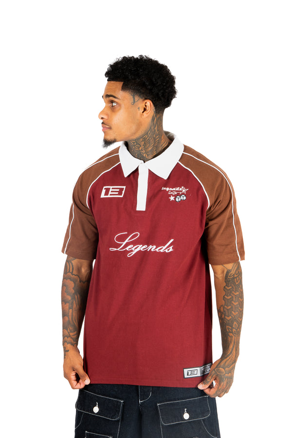liquor & poker Burgundy Oversized Graphic Printed Polo T-Shirt