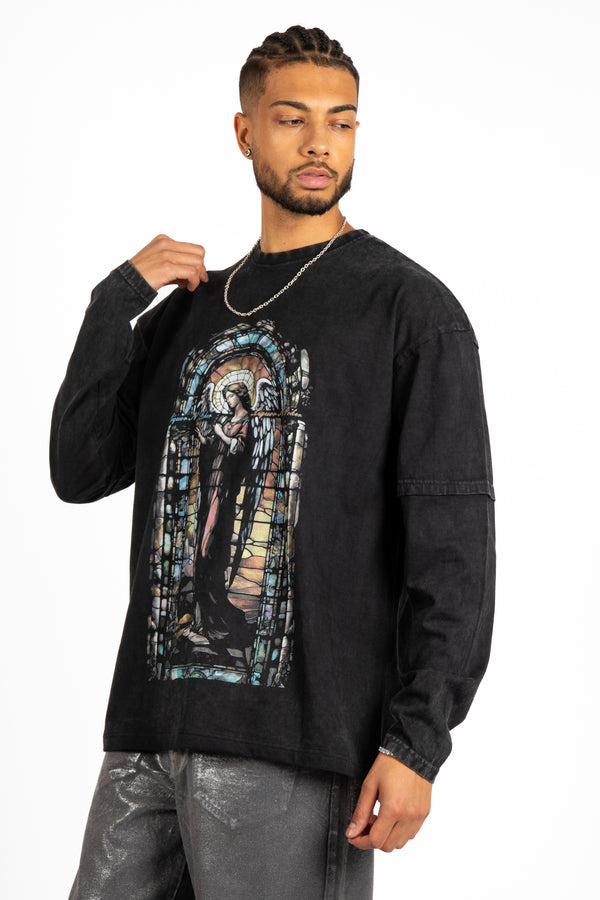 Liquor & Poker Charcoal Long Sleeve "Renaissance" Graphic Printed T-Shirt
