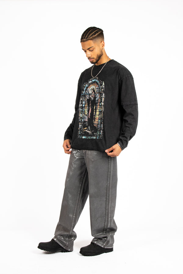 Liquor & Poker Charcoal Long Sleeve "Renaissance" Graphic Printed T-Shirt