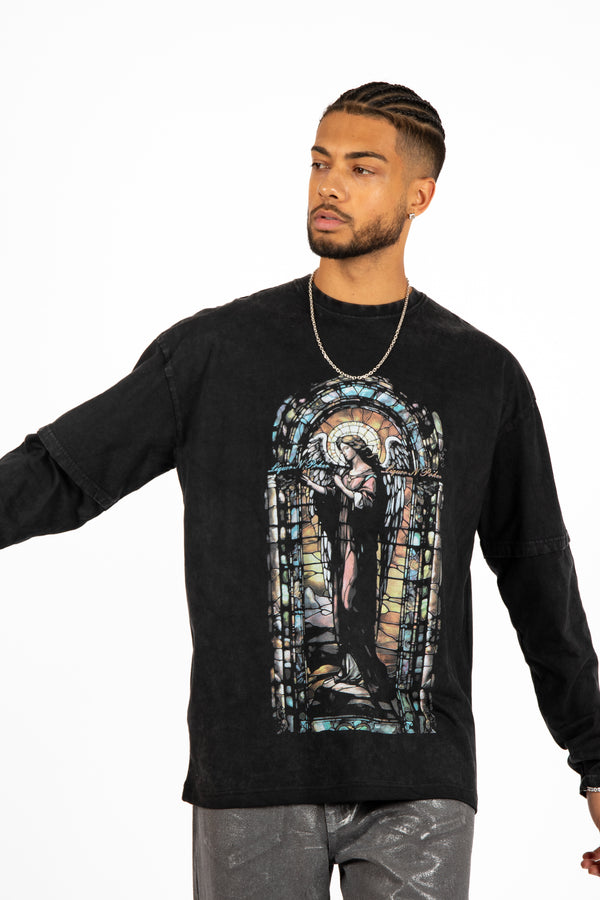 liquor & poker Charcoal Long Sleeve "Renaissance" Graphic Printed T-Shirt
