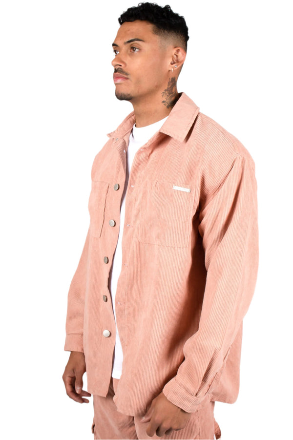 liquor & poker Corduroy Utility Cargo Shirt Blush Pink