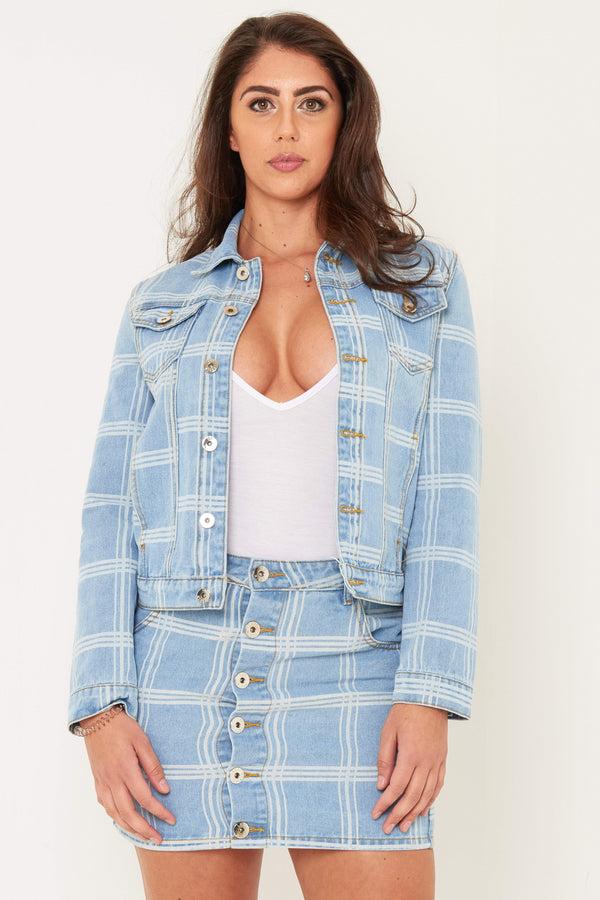 Liquor & Poker Dakota Checkered Print Mini Denim Skirt