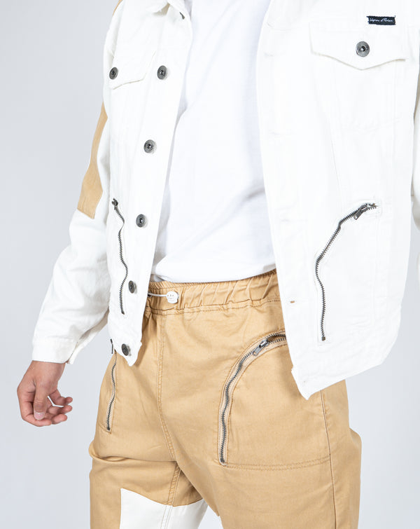 Liquor & Poker Detroit Denim Jogger In Tan With Panelwork