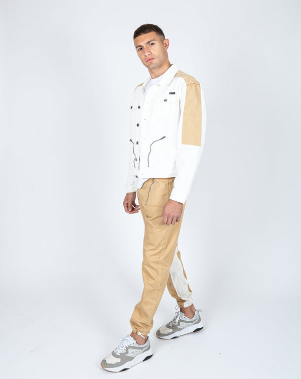 liquor & poker Detroit Denim Jogger In Tan With Panelwork