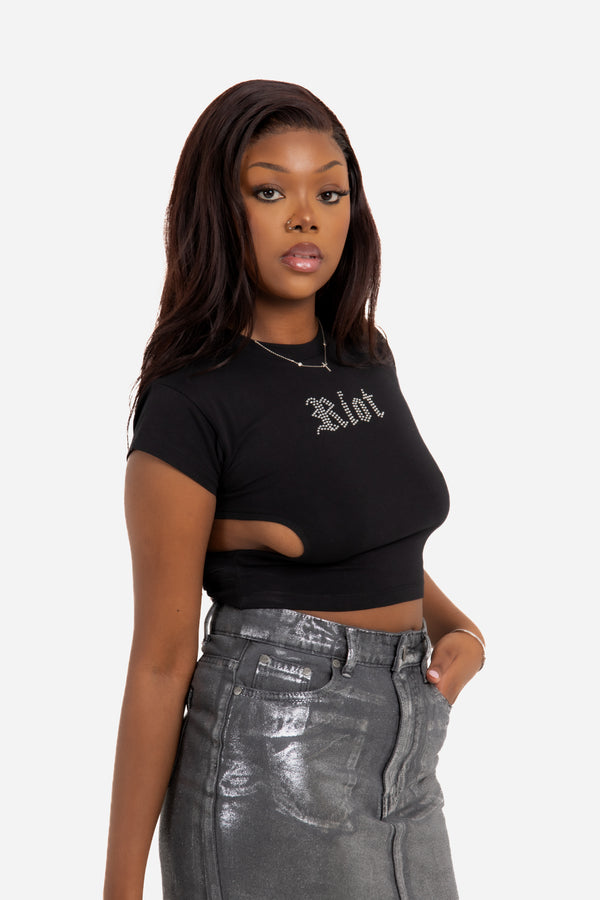 Liquor & Poker Diamanté Riot Side Boob Cut-Out Crop Top