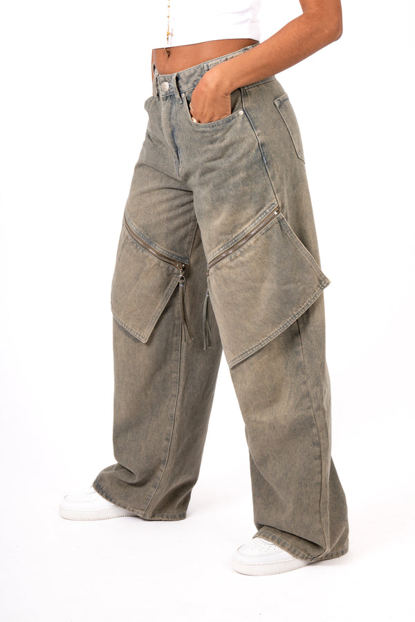 liquor & poker Dirty Wash Baggy Fit & Oversized Pocket Jeans