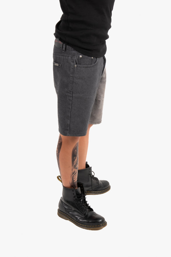 Liquor & Poker Distressed Cross Denim Shorts In Black Wash
