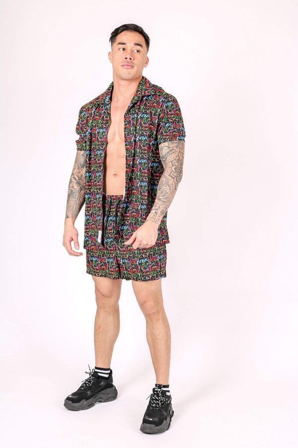 Liquor & Poker Downtown Graffiti Printed Revere Collar Shirt