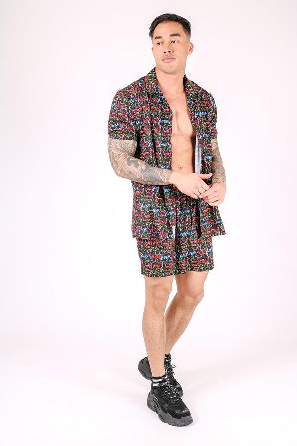 Liquor & Poker Downtown Graffiti Printed Revere Collar Shirt