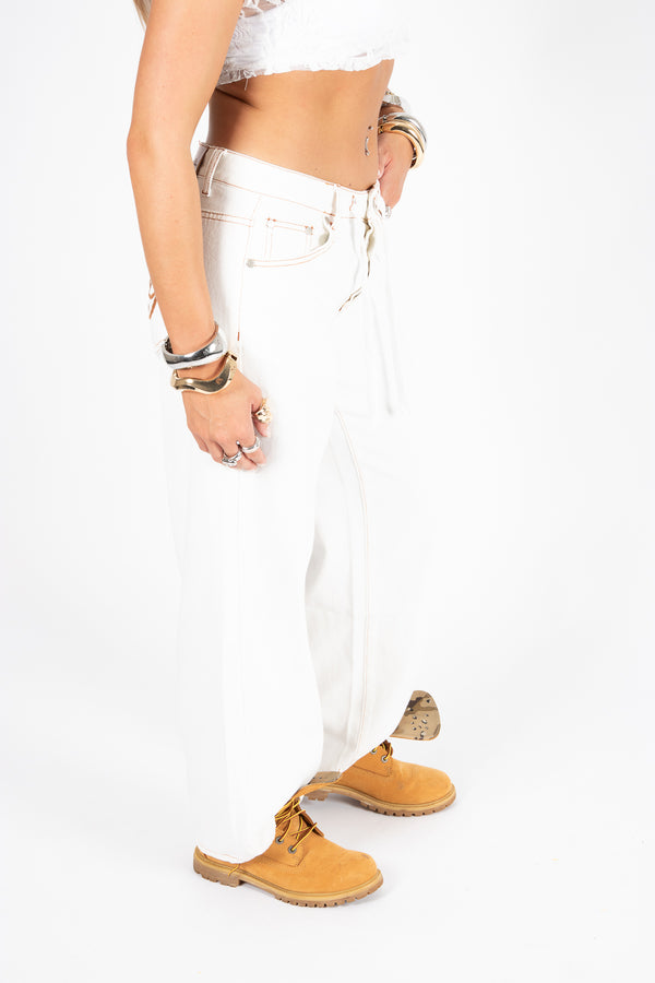 liquor & poker Ecru Tie Waist Detail Straight Leg Jean