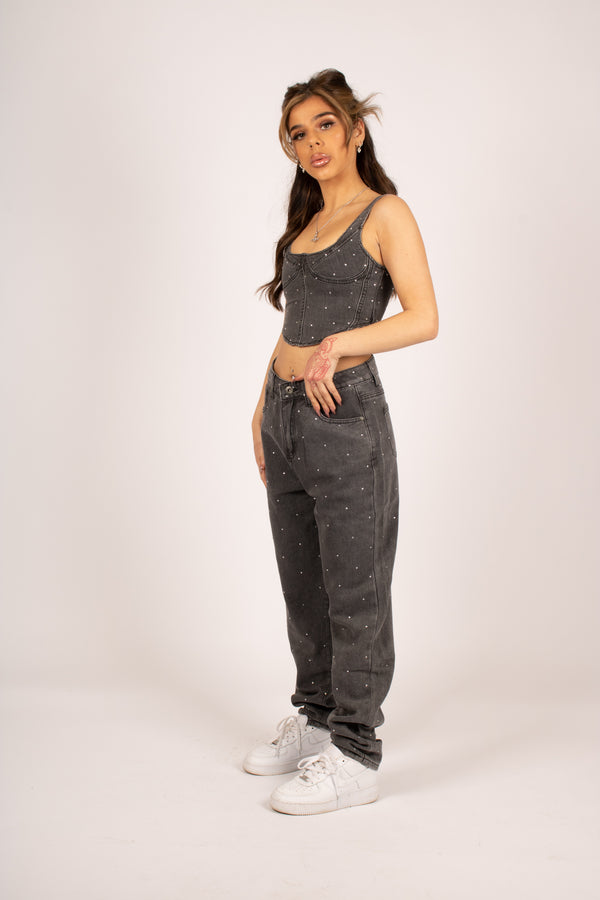 Liquor & Poker Fae High-Rise Diamante Tapered Mom Jeans