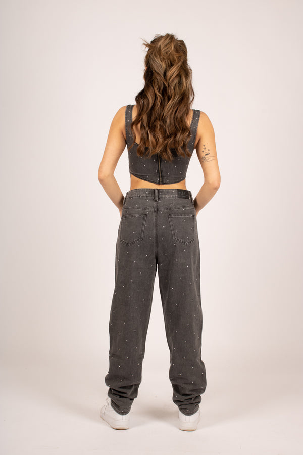 Liquor & Poker Fae High-Rise Diamante Tapered Mom Jeans