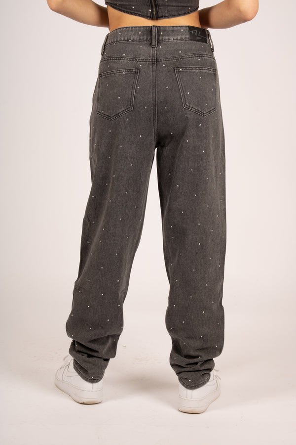 Liquor & Poker Fae High-Rise Diamante Tapered Mom Jeans