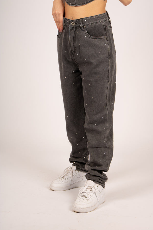 liquor & poker Fae High-Rise Diamante Tapered Mom Jeans