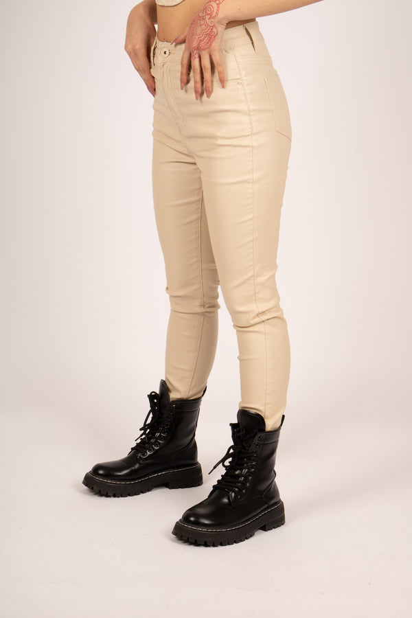 Liquor & Poker Fae Ivory Faux Leather Skinny Trousers