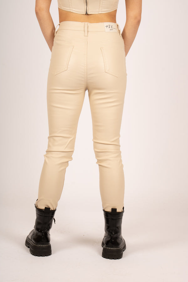 Liquor & Poker Fae Ivory Faux Leather Skinny Trousers