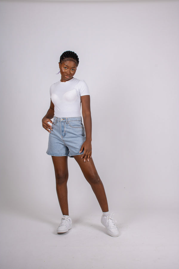 Liquor & Poker Fae Light Stonewash High Waisted Mom Shorts