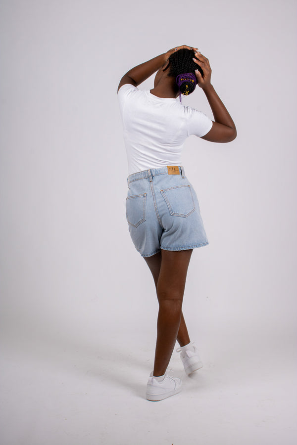 Liquor & Poker Fae Light Stonewash High Waisted Mom Shorts