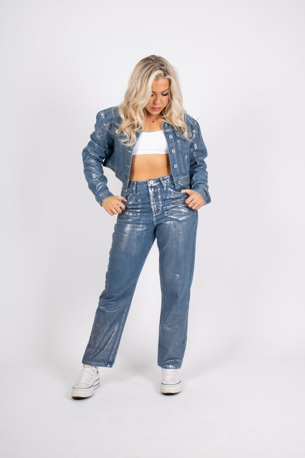 Liquor & Poker Fae Silver Metallic Straight Leg Jeans