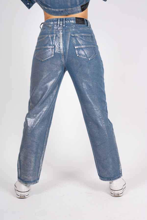 Liquor & Poker Fae Silver Metallic Straight Leg Jeans