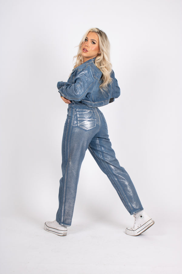 liquor & poker Fae Silver Metallic Straight Leg Jeans