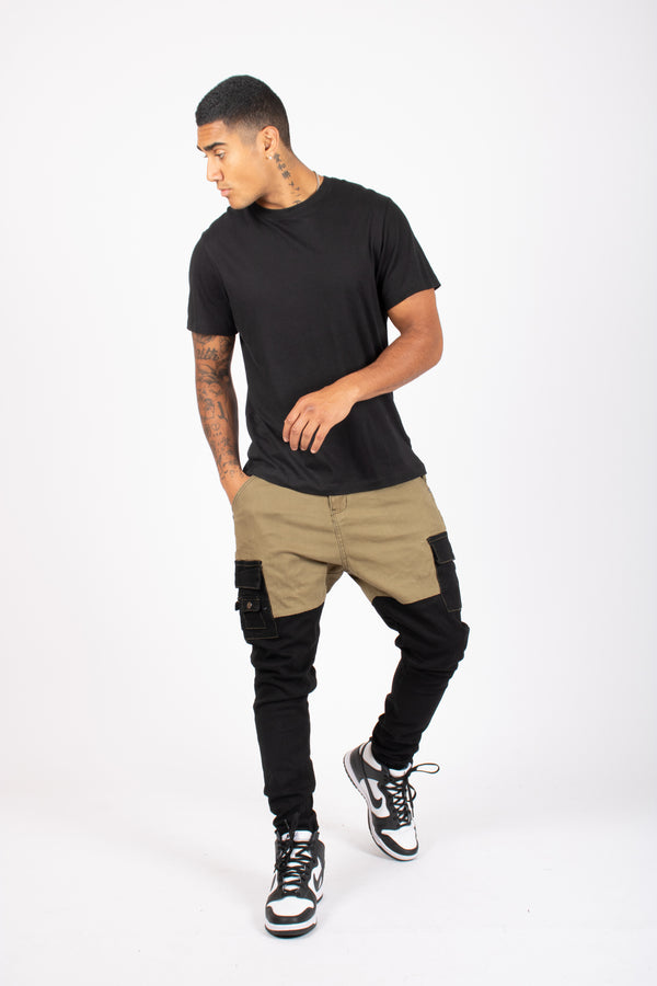 Liquor & Poker Faro Black & Khaki Contrast Relaxed Denim Jogger