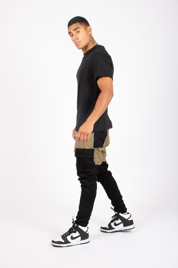 Liquor & Poker Faro Black & Khaki Contrast Relaxed Denim Jogger