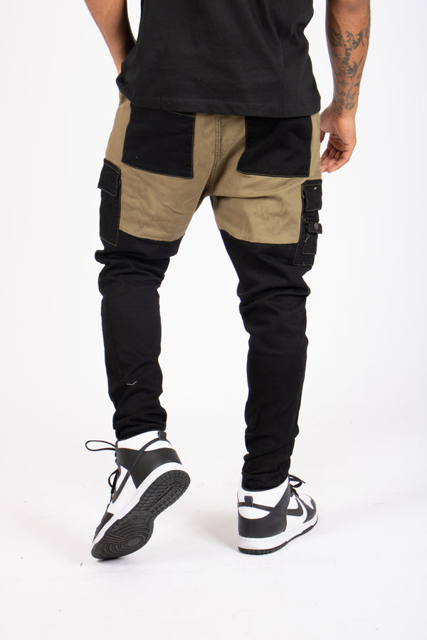 Liquor & Poker Faro Black & Khaki Contrast Relaxed Denim Jogger