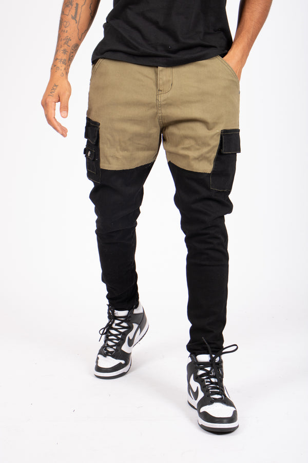 liquor & poker Faro Black & Khaki Contrast Relaxed Denim Jogger