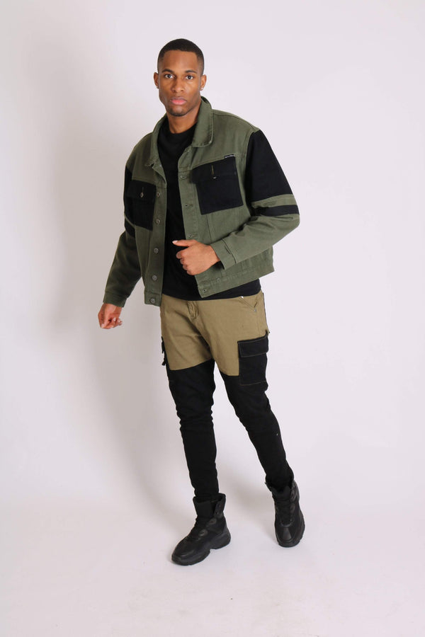 Liquor & Poker Faro Oversized Black & Khaki Contrast Utility Denim Jacket