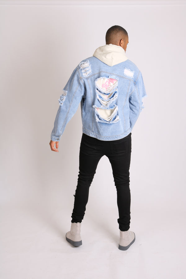 Liquor & Poker Faro Vintage Stonewash Oversized Distressed Denim Jacket