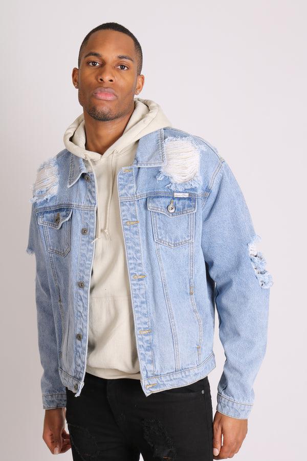 Liquor & Poker Faro Vintage Stonewash Oversized Distressed Denim Jacket