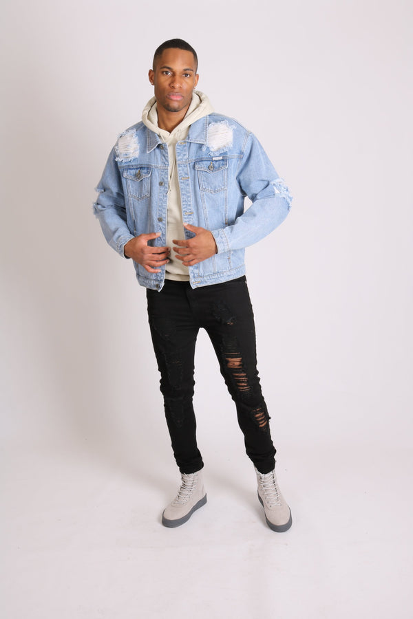 liquor & poker Faro Vintage Stonewash Oversized Distressed Denim Jacket