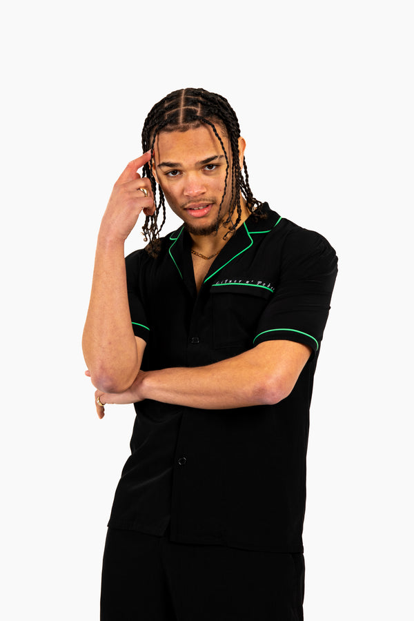 Liquor & Poker Forbidden Fruits' Back Printed Revere Collar Black Shirt