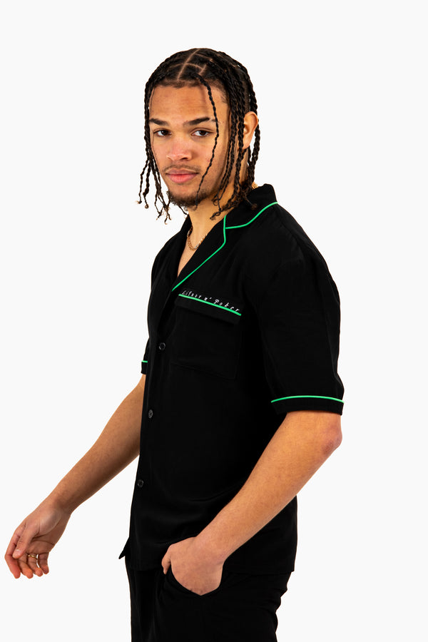 Liquor & Poker Forbidden Fruits' Back Printed Revere Collar Black Shirt