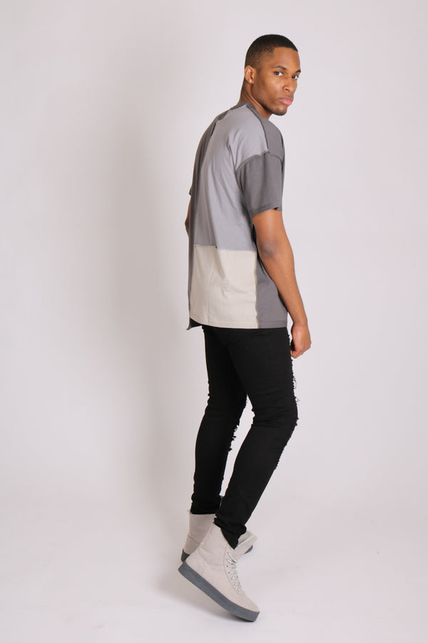 Liquor & Poker Grey Contrast Patchwork Oversized T-Shirt