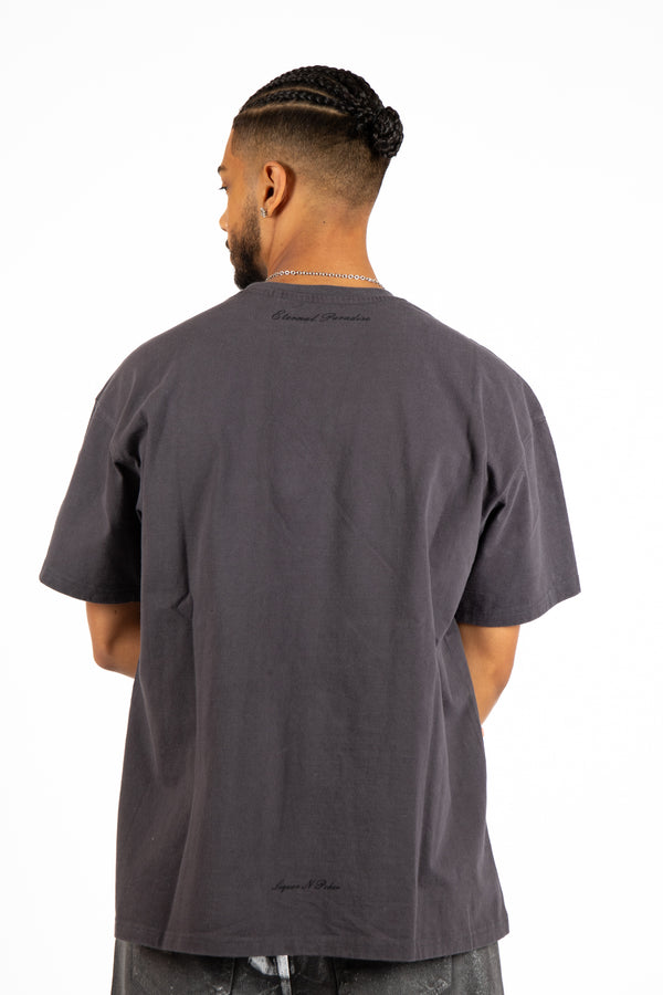Liquor & Poker Grey Premium Oversized 'Eternal Paradise' Printed T-Shirt