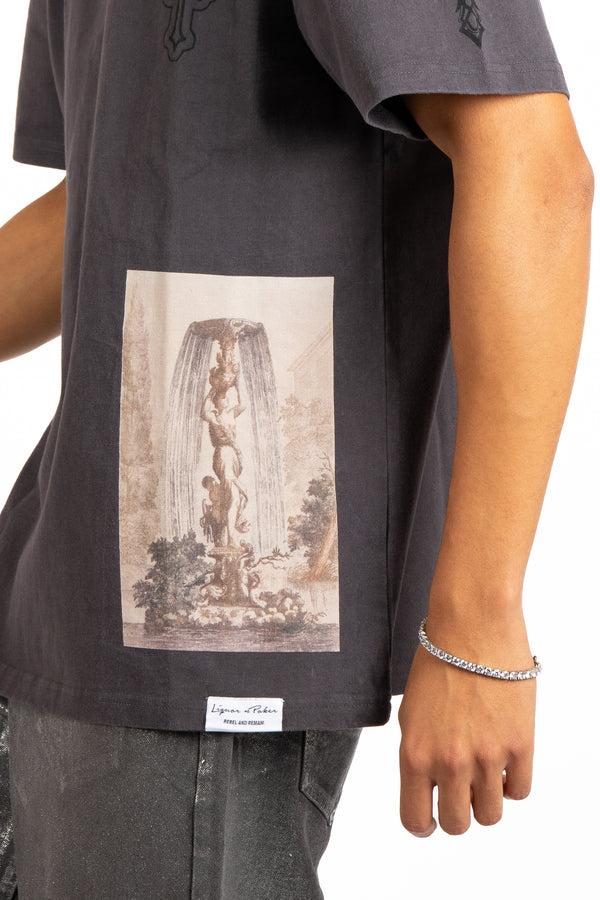 Liquor & Poker Grey Premium Oversized 'Eternal Paradise' Printed T-Shirt