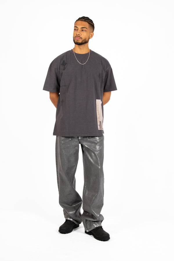 Liquor & Poker Grey Premium Oversized 'Eternal Paradise' Printed T-Shirt