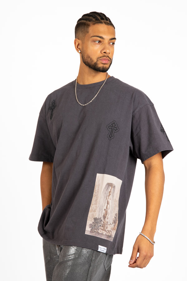 liquor & poker Grey Premium Oversized 'Eternal Paradise' Printed T-Shirt