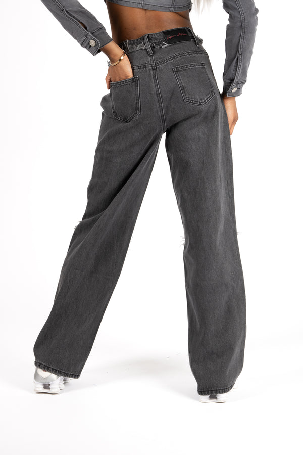 Liquor & Poker Grey Wash Rapture Rip & Repair Baggy Fit Jeans