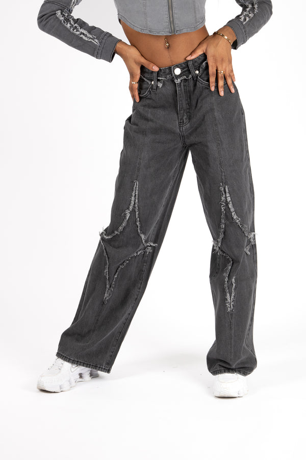 Liquor & Poker Grey Wash Rapture Rip & Repair Baggy Fit Jeans