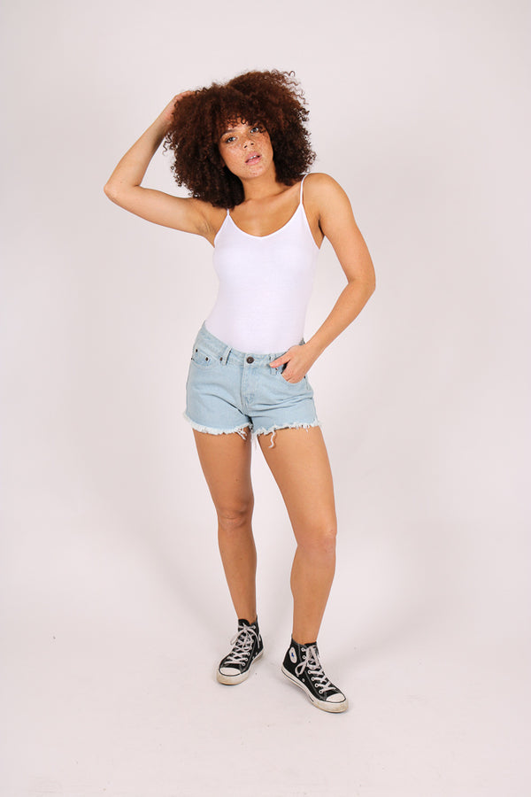 Liquor & Poker High Rise Denim Shorts In Light Stonewash