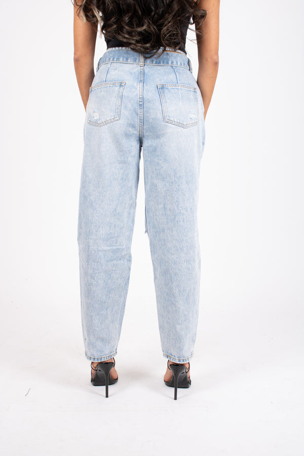 Liquor & Poker High-Rise Distressed Stonewash Belted Mom Jeans