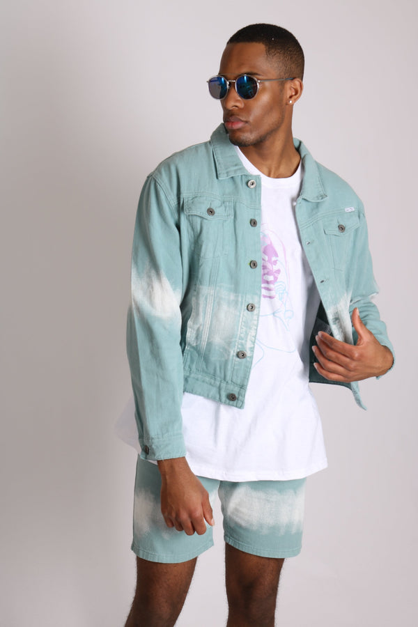 Liquor & Poker Ice Cream Sage Tie Dye Oversized Denim Jacket