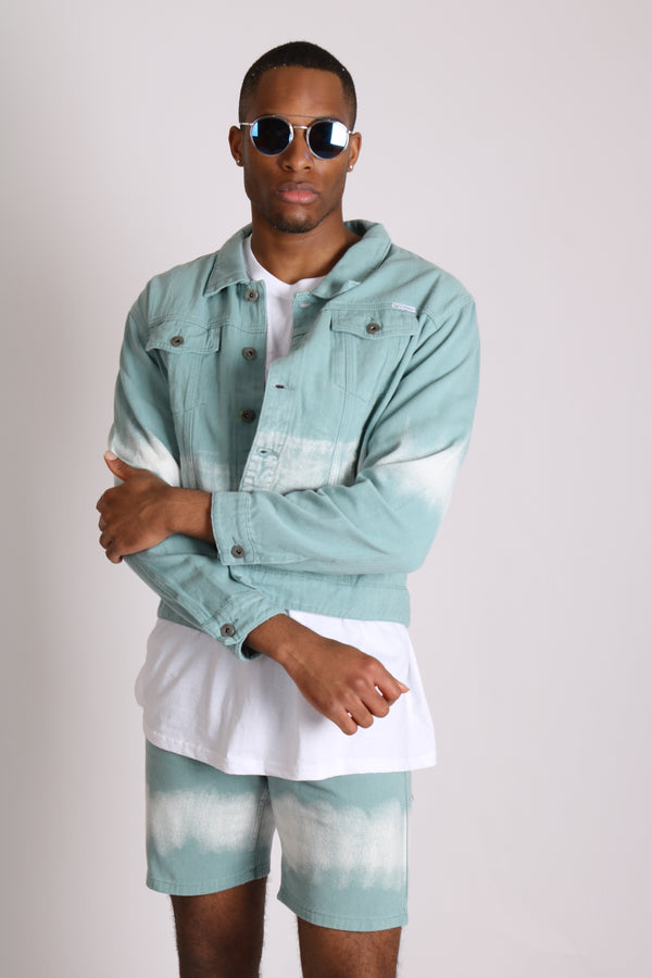 liquor & poker Ice Cream Sage Tie Dye Oversized Denim Jacket