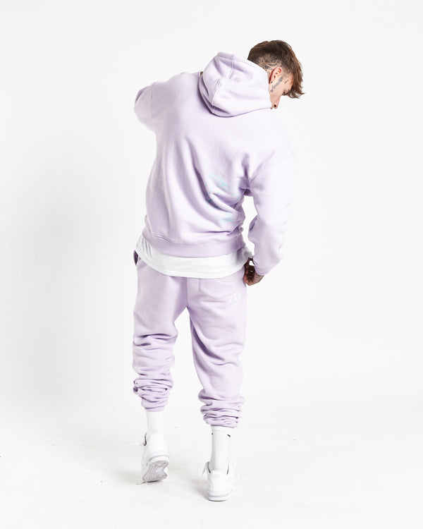 Liquor & Poker Illustrated Faces Relaxed Hoody In Lilac