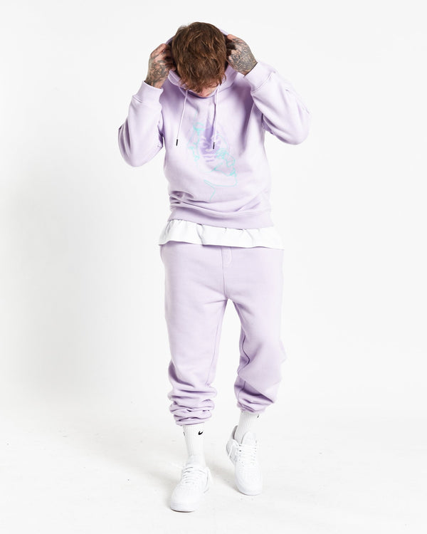 Liquor & Poker Illustrated Faces Relaxed Hoody In Lilac